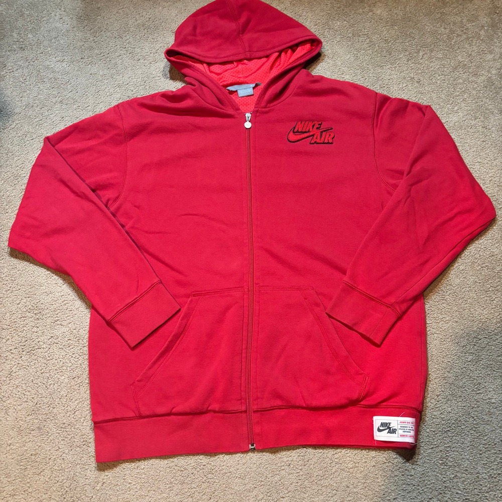 Vintage Nike Air Zip Up Hoodie Men's Extra Large Red Oversized Embroidered Y2K